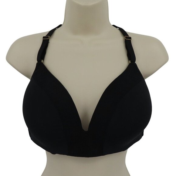 Lively 36DD Bra Solid Black Wireless Sheer Mesh Sides Gold Tone Hardware Women - Picture 1 of 15